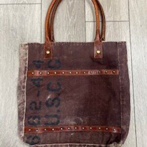 Mona B brown distressed canvas satchel/tote